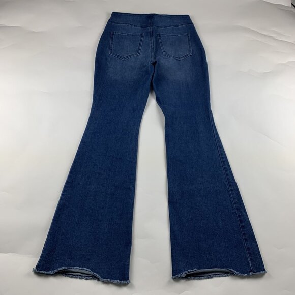 LONG Knox Rose Dark Wash Stretch Denim High Rise Pull On Flare Jeans M - Picture 6 of 7